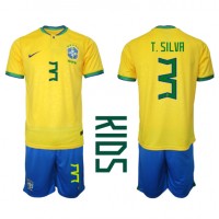 Dětský Fotbalový dres Brazílie Thiago Silva #3 MS 2022 Domácí Krátký Rukáv (+ trenýrky)